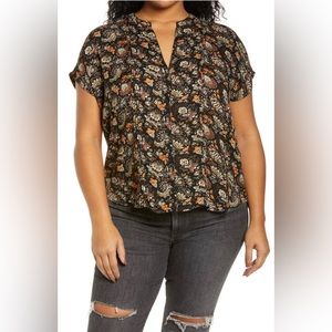 Tresure & Bond Black Vintage Print V-Neck Top Size 2X NWT